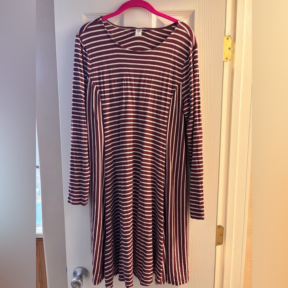 Old Navy Maroon and White Striped Dress